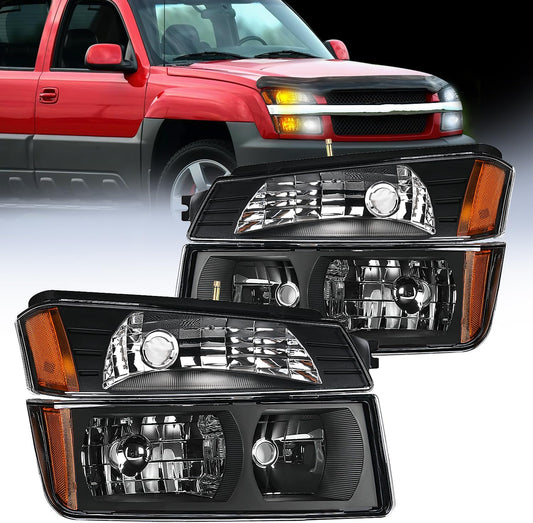 2002-2006 Chevy Avalanche Headlight Assembly Black Case Amber Clear Reflector Nilight