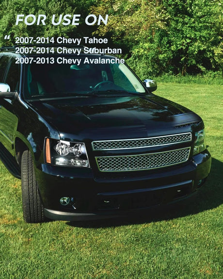 Headlight Assembly for 2007 2008 2009 2010 2011 2012 2013 2014 Chevy Avalanche Tahoe Suburban 1500 2500 Replacement Headlamp Bumper Lamp Set Black Housing Amber Reflector Smoked Lens