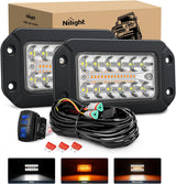 Flush Mount LED Light Pods 2PCS 6 Inch 39W Amber White 3 Lighting Modes Fog Lights Spot Flood Beam with Dual Control 18AWG Wiring Harness for Truck Pickup Golf Cart UTV ATV SUV Boat 4x4 Car