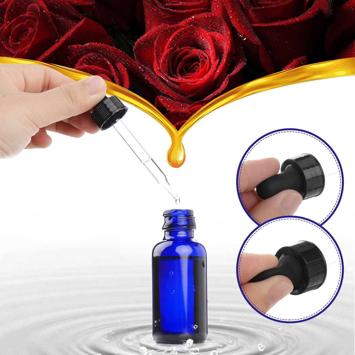 CL65319 Cobalt Blue Glass Bottles 1-oz for Essential Oils with Glass Eye Dropper And Rubber Bulb - 6 pack