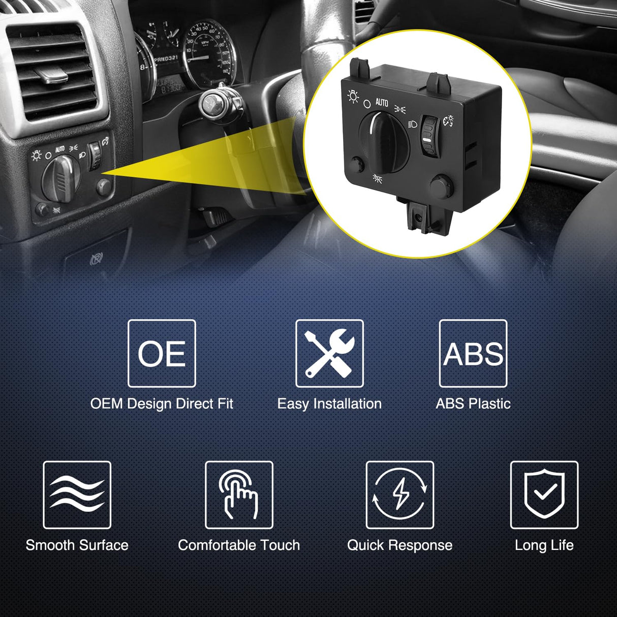 Headlight Dimmer Switch Compatible with 2004 2005 2006 2007 2008 2009 2000 2010 2011 2012 Chevy Colorado 2004-2012 GMC Canyon Warm White LED Light w/o Fog Light