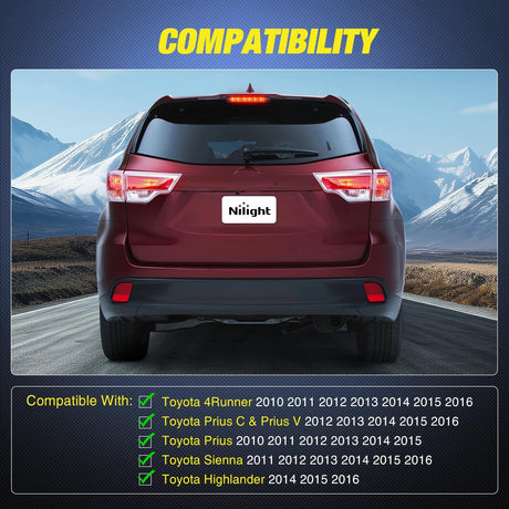 Third Brake Light Tail High Mount 3rd Stop Lights Smoked Lens for Toyota 4Runner 2010-2016 Highlander 2014-2016 Prius 2010-2015 Prius C Prius V 2012-2016 Sienna 2011-2016 Van SUV Rear Cab