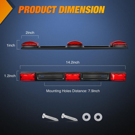 9 LED Marker Tail Trailer Light Bar 14.2Inch 2 PCS Red Clearance Identification Running Mark ID Rear Stainless Steel Bracket for 12V Pickup Truck RV Boat