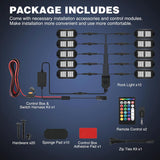 RGB Rock Lights RGB LED Rock Lights Kit 10 PCS 18LED Wide Angle Wheel Well Light with Remote & Bluetooth App Dual Control Multi Modes Underglow Multicolor Neon Pod for ATV UTV SUV Offroad Truck RZR Boat