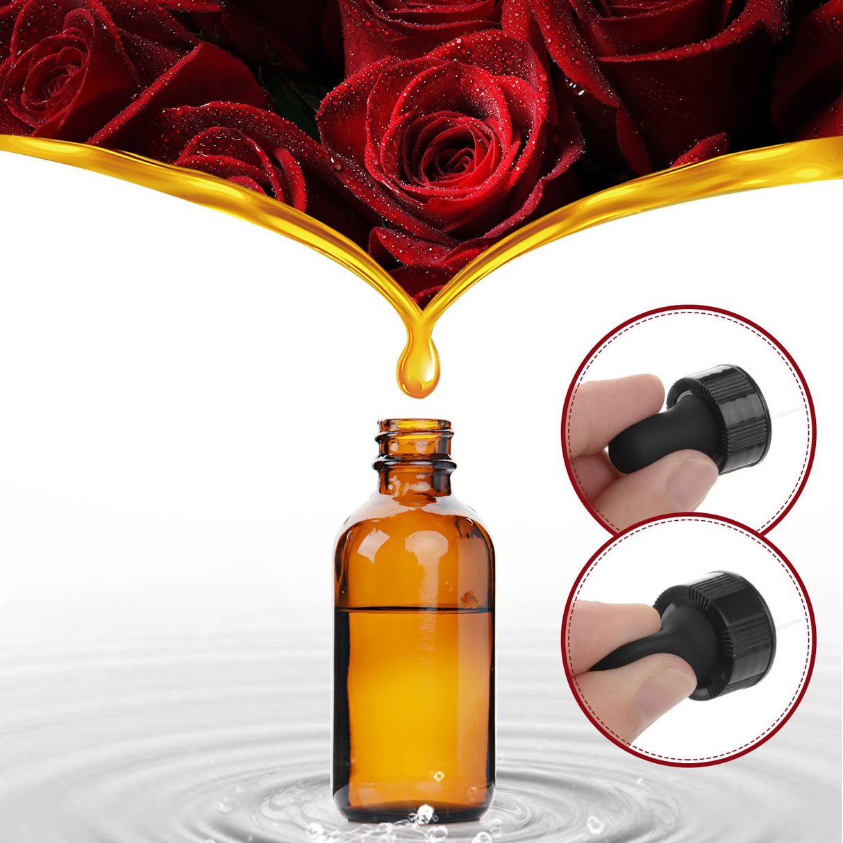 Amber Glass Bottles for Essential Oils with Glass Eye Dropper 60 ml (2oz) for Essential Oils, Chemistry Lab Chemicals, Colognes & Perfumes- Pack of 6