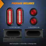 2 PCS Steel Trailer Light Boxes Housing Kit 3LED License Plate Lights 6 Inches Oval Red White Trailight 2 Inch Round Side Marker Lamp Grommet Plugs for Truck Tractor Car