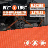 Car Tie Down Straps with Chain Hook Anchors 4 Pack Adjustable Wheel Straps 2 Inch x 96 Inch Lasso Style 3,674 lbs Safe Working Load Comes with Bag for Truck Cars UTV Orange