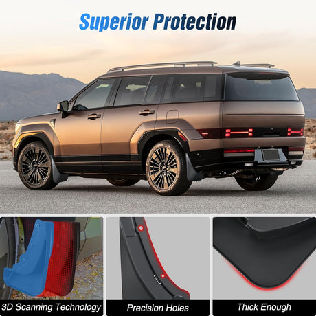 Fender Mud Flaps for Hyundai Santa Fe 2024 2025, No Drilling Precision Fit Exterior Accessories Heavy-Duty Splash Guards Protection, Front & Rear Set