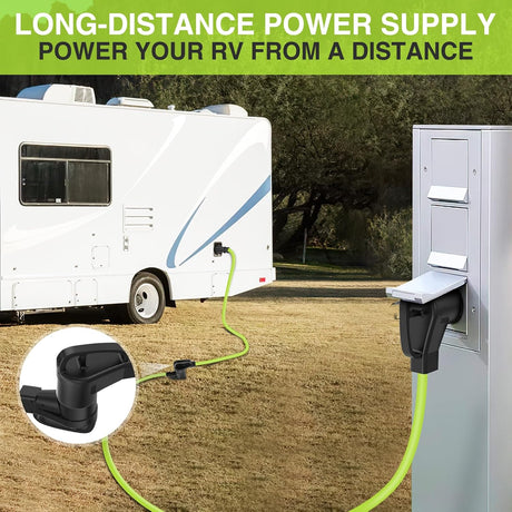 50FT 50 Amp RV Extension Cord 250V Heavy Duty 6/3+8/1 Gauge Pure Copper STW Wire UL ETL Listed 4 Prong 14-50P 14-50R Weatherproof Suit for EV Trailer Campers Bright Green
