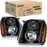 Headlight Assembly Compatible with 2007 2008 2009 2010 2011 2012 2013 2014 GMC Yukon Halogen Type Factory OE Style Replacement Black Housing Amber Reflector Passenger and Driver Side