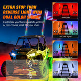 RGB LED Whip Light 2PCS 3FT with 4 Rock Lights Combo | APP and Remote Control with DIY Chasing Patterns Turn Signal Brake Reverse Functions and Spring Base for ATV UTV RZR and Jeep