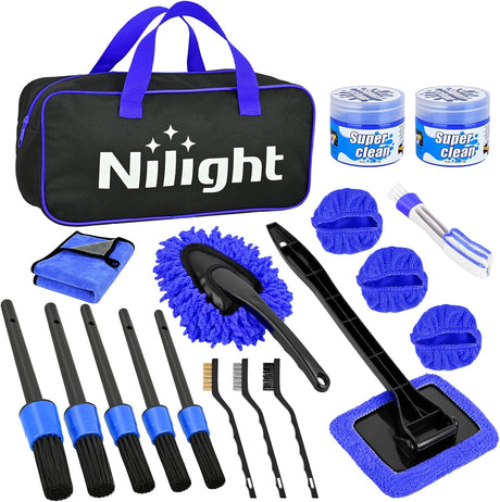 15PCS Car Detailing Kit Auto Cleaning Tools Wash Set with Storage Carry Bag Beginners Easy to Use for Interior Exterior Car Care Clean Windshield Dashboard Seat Air Vents Wheels Tires, Blue