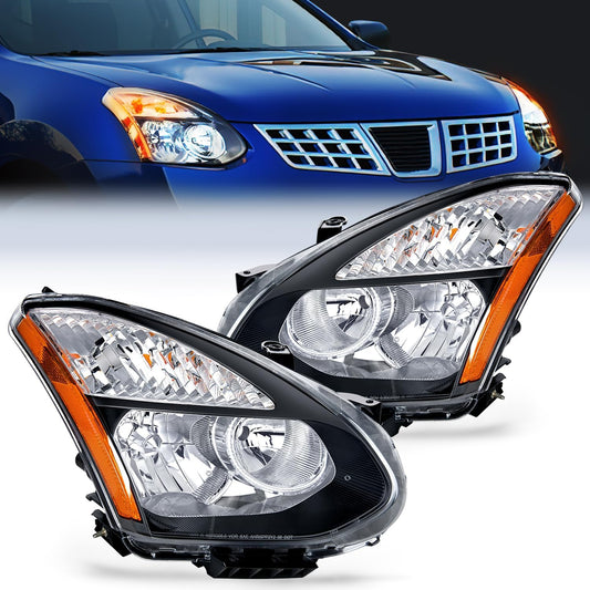 2008-2013 Nissan Rogue 2014 2015 Select Headlight Assembly Black Housing Amber Reflector Upgraded Clear Lens Nilight