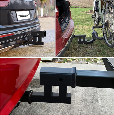 Trailer Hitch Extender Adapt 1-1/4 Inch to 2 Inch Receiver, 4-1/4 Inch Rise or Drop with Bolt Nut Clip 350 lbs TW Adjustable Extend 7.5 Inch and 9.5 Inch Length Matte Black Powder Coated