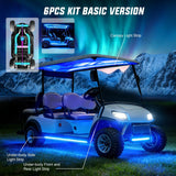 6PCS Golf Cart RGB LED Underglow Light Strips Kit APP & Remote | Multi-Mode Neon Accent Lighting Lamp Sound Active Music Sync IP67 Waterproof 12V-66V Input for EZGO Yamaha Club Car