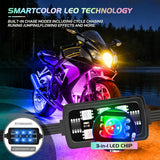 8PCS Motorcycle Dream Color LED Strip Lights Kit Waterproof Multicolor Atmosphere Neon Accent Lights Pods Lamp APP and Remote Control Underbody Strips for Harley Davidson Honda Kawasaki Suzuki