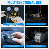 A/C Manifold Gauge Set Fits for R134a R410A R22 R404A 4-Way Auto HVAC Diagnostic Gauges Refrigerant Recharge kit with Adjustable Couplers 5FT Hoses Universal Can Tap