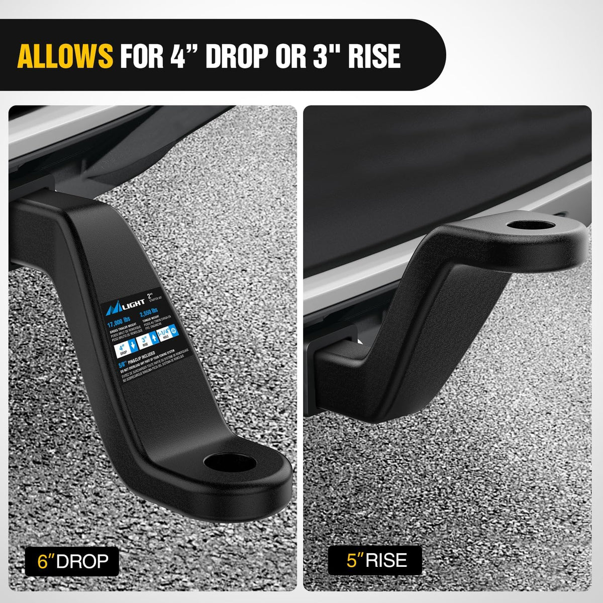 Forged Trailer Hitch Mount Fits 2 Inch Receiver Square 5/8 Inch Hitch Pin Clip 17000 lbs 6 Inch Drop, 1-1/4 Inch Hole, Gloss Black Powder Coat