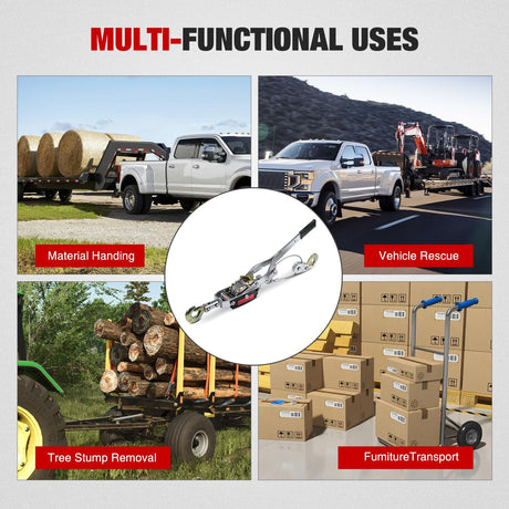 Come Along Winch 5 Ton /10,000 Lbs Heavy Duty Come Along Cable Puller Hand Winch Tool with 10 Ft Rope Double Gear 3 Hook for Lifting Pulling Road Vehicle Recovery Automotive Hoist Winch Puller