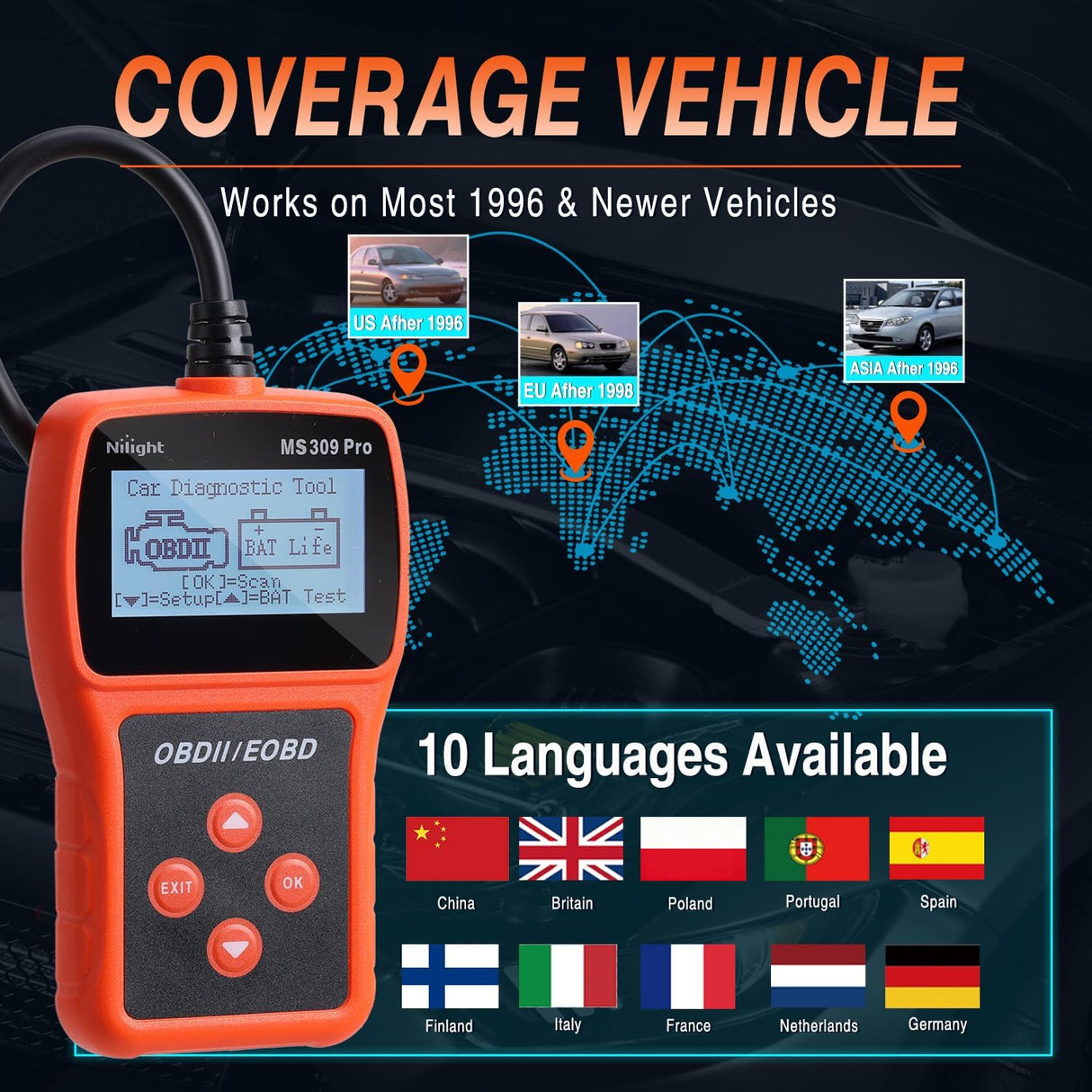 MS309pro Classic Universal OBD2 Scanner - Upgraded 2.4 Inch Screen Car Engine Fault Code Reader - Reliable CAN Diagnostic Scan Tool to Read and Clear Error Codes Fast, All Vehicles After 1996