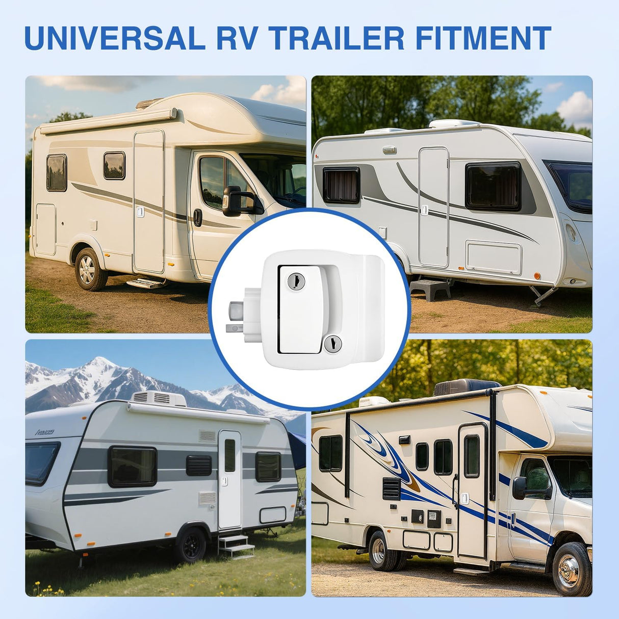 RV Door Lock Replacement with Paddle Deadbolt 100% Zinc Alloy Entry Locks Handle Latch 4 Keys Heavy Duty Enclosed Camping Locking Kit Fits RVs Campers Travel Trailers Horse Cargo Haulers
