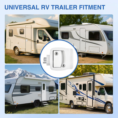 RV Door Lock Replacement with Paddle Deadbolt 100% Zinc Alloy Entry Locks Handle Latch 4 Keys Heavy Duty Enclosed Camping Locking Kit Fits RVs Campers Travel Trailers Horse Cargo Haulers