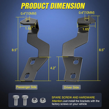 Ditch Light Brackets Hood Hinges Mount Bracket Kit for Auxiliary Offroad LED Pods Work Lighting Compatible with Toyota Tundra 2014 2015 2016 2017 2018 2019 2020 2021
