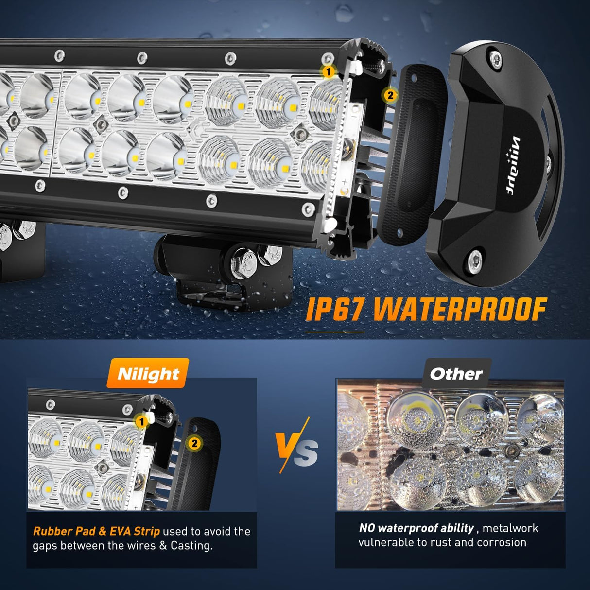 LED Light Bar 20 Inch 126W Spot Flood Combo Yellow Beam Off Road Lamp Fishing Hunting Emergency Deck Work Lighting for Trucks UTV Pick-up Van Boat Tractor
