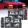 Headlight Assembly Headlight Assembly Black Case Amber Reflector For 1994-1998 GMC Suburban Yukon Sierra C/K Series 1500 2500 3500 (Pair)