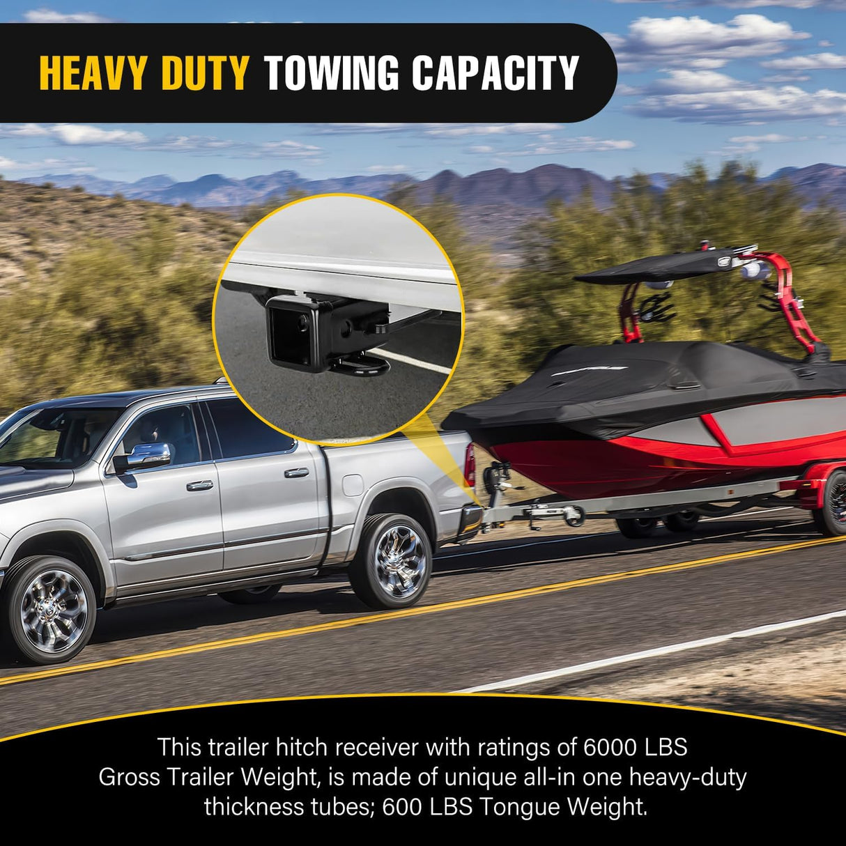2 Inch Rear Trailer Hitch Receiver Class 3 Tow Towing Hitch & Cover Kit for Dodge Ram 1500 2019 2020 2021 2022 2023 2024 2025 with Hitch Cover