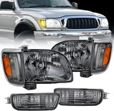 Headlight Assembly for 2001 2002 2003 2004 Toyota Tacoma Replacement Headlamp Chrome Housing Amber Reflector Smoke Lens Driver and Passenger Side
