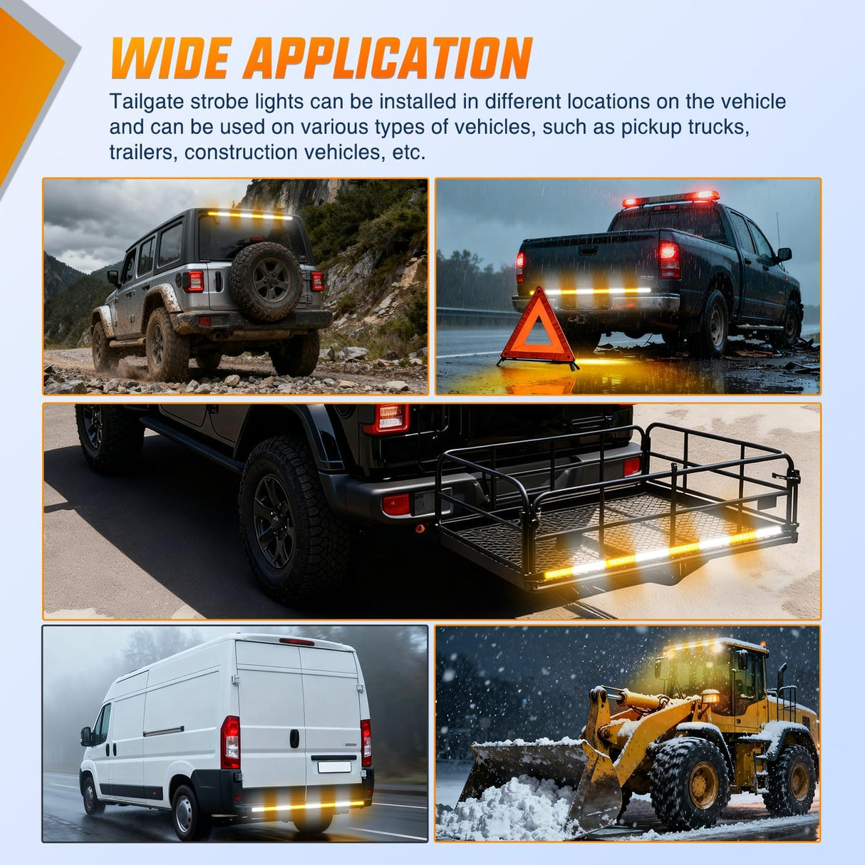 60 Inch Emergency Strobe Light Strips with Controller, 384LED Flashing Warning Hazard Safety for Rear Window Tailgate on Truck Trailer Construction Plow Pickup Tow SUV Vehicles, Amber White