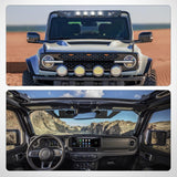 Windshield Frame Cover Light Bracket for 2021 2022 2023 2024 2025 2026 New Ford Bronco 2/4 Door Accessories Roof Sun Visor Cowl Body Armor with 4 x LED Lights Black