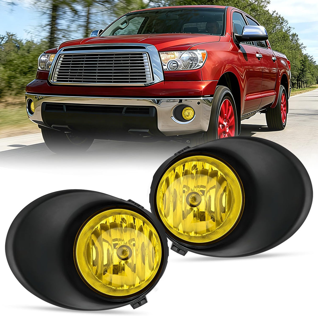Fog Light Assembly Compatible with 2007-2013 Toyota Tundra | 2008 2009 2010 2011 Toyota Sequoia w/Metal Bumper Model Yellow Lens Driver and Passenger Side