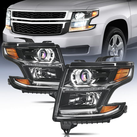 2015-2020 Chevy Tahoe Suburban Headlight Assembly Black Housing Amber Reflector Clear Lens Nilight