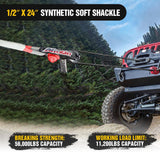2PCS Synthetic Soft Shackles 1/2 Inch x 24 Inch 56,000 LBS Breaking Strength with Extra Sleeves Heavy Duty Recovery Rope for Sailing SUV Off-Road Towing ATV UTV Trucks 4x4 (Red)