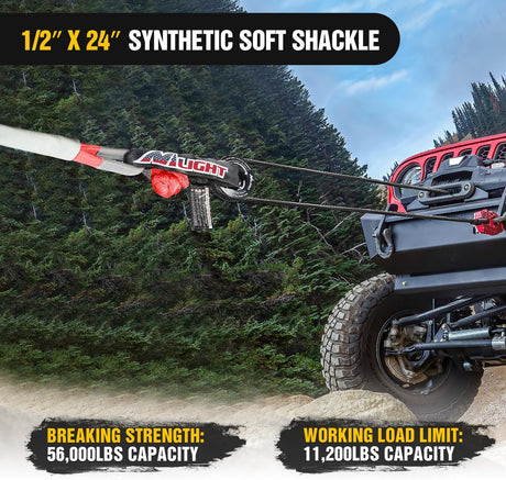 2PCS Synthetic Soft Shackles 1/2 Inch x 24 Inch 56,000 LBS Breaking Strength with Extra Sleeves Heavy Duty Recovery Rope for Sailing SUV Off-Road Towing ATV UTV Trucks 4x4 (Red)