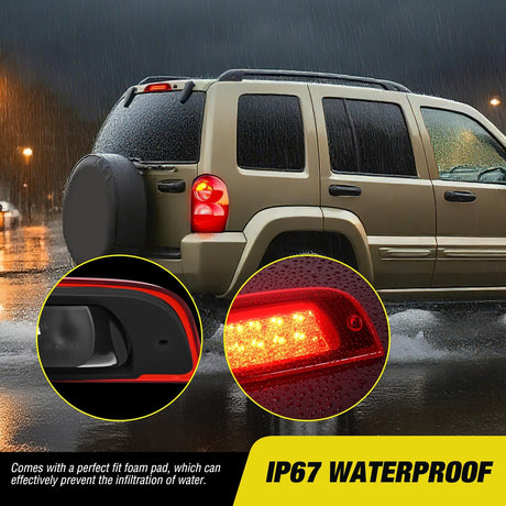 Third Brake Light Tail High Mount 3rd Stop Lights Red Lens Compatible with Jeep Liberty 2002 2003 2004 2005 2006 2007 Van SUV Rear Center Cab Lamp