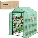 Greenhouse 57.5 Inchx57 Inchx77 Inch Walk in Green House - Large Outdoor/Indoor Greenhouses with 8 Shelves Waterproof PE Cover & Windows, Portable Greenhouse Kit for Winter Backyard Gardening Patio, Green
