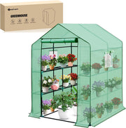 Greenhouse 57.5 Inchx57 Inchx77 Inch Walk in Green House - Large Outdoor/Indoor Greenhouses with 8 Shelves Waterproof PE Cover & Windows, Portable Greenhouse Kit for Winter Backyard Gardening Patio, Green