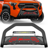 Bull Bar with Light Bar&License Plate Hole Compatible with Toyota Tacoma 2024 2025 2026 Truck Brush Guard, Front Bumper Push Bar w/Grille Skid Plate Light Mount