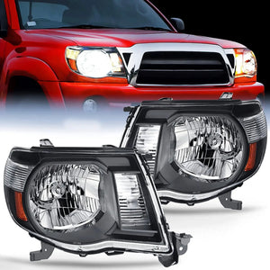 2005 2006 2007 2008 2009 2010 2011 Toyota Tacoma Headlight Assembly Black Case Amber Reflector