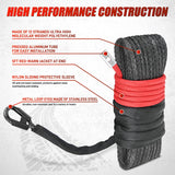Winch Rope 1/4 Inch x 50 Feet Synthetic Winch Line Cable Kit for ATV UTV Offroad 10000 lbs Black Winch Line Ropes with Protective Sleeve+ Forged 35000lb Winch Hook+Rubber Stopper+Safety Strap