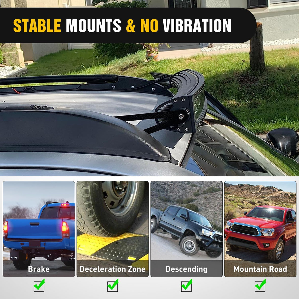 42 Inch Curved Light Bar Bracket for Toyota Tacoma Roof Rack 2005-2015 | for Toyota Tacoma with Factory Roof Rack 2005 2006 2007 2008 2009 2010 2011 2012 2013 2014 2015