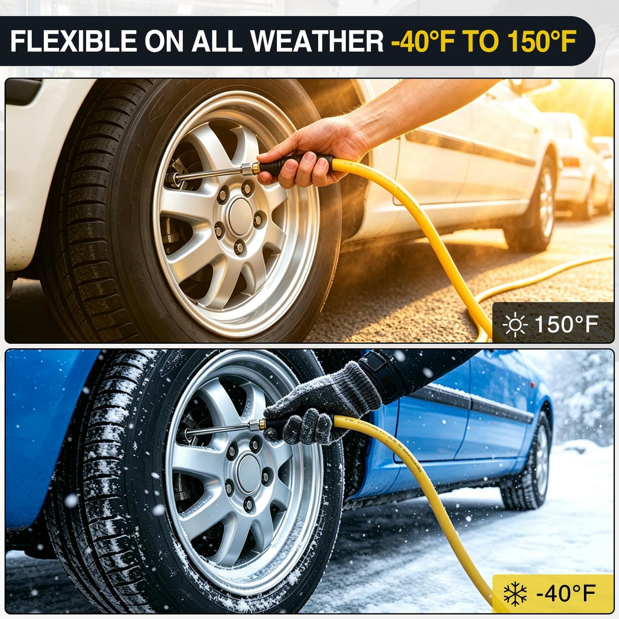 Heavy Duty Truck Tire Inflator Kit 3/8 in x 50 FT 300 PSI | Hybrid Air Hose with Universal Glad Hand and Air Chuck Lightweight Kink Resistant Semi Trailer Tractor Tire Inflation Hose