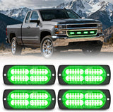 4PCS 24LED Emergency Strobe lights 12V 24V Green Surface Mount Grille Hazard Safety Warning Light Sync Feature Side Flashing Marker Flash for Car Truck Campers