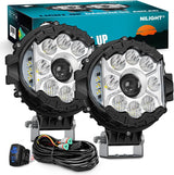 7 Inch LED Offroad Driving Lights High Low Beam 2 PCS 80W Round White Light Side Shooter Spot Flood Fog Light Pod w/ 16 AWG DT Connector Wiring Harness Kit for Jeep Truck ATV UTV SUV