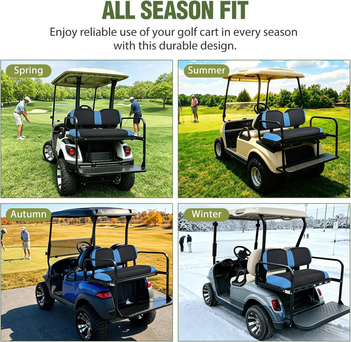 Golf Cart Rear Seat Cover 1PC Blue Black Club Car EZGO Yamaha | Breathable Sandwich Mesh Sun Scratch Resistant Washable No Staple Fits Aftermarket Rear Seats for Club Car EZGO Yamaha