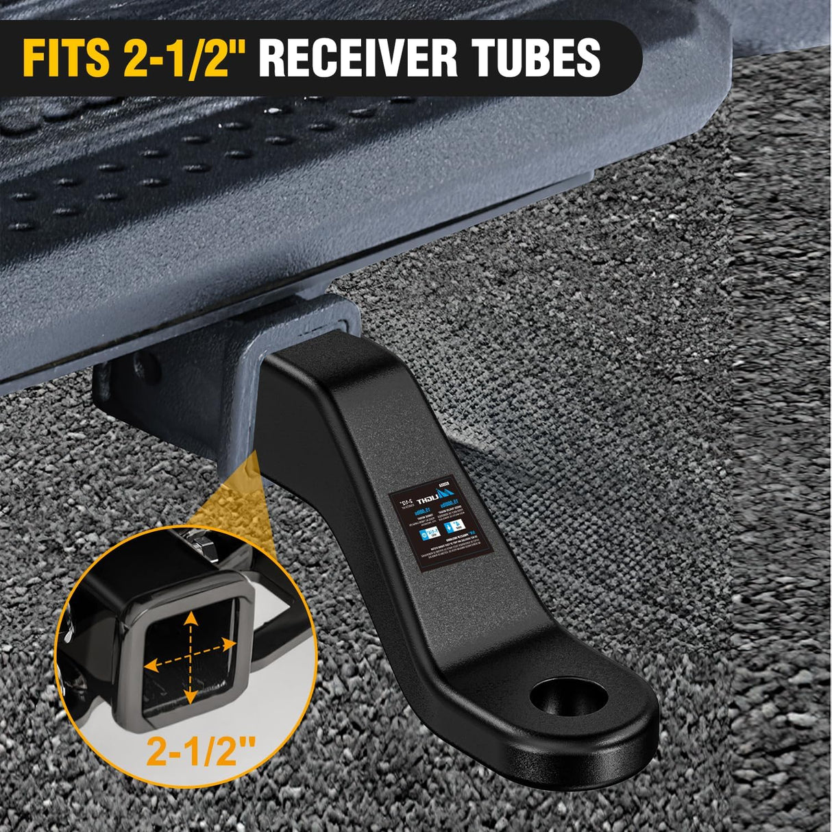 Trailer Hitch Ball Mount Fits 2-1/2 Inch Receiver Square | with 5/8 Inch Hitch Pin Clip 15000 lbs 4 Inch Drop, 2-1/2 Inch Rise, 1-1/4-Inch Hole, Gloss Black Powder Coat