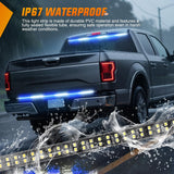 48 Inch 288 LED Tailgate Strobe Light Strip Blue White | 28 Light Modes Double Row Waterproof Warning Rear Window Lamp for Pickup, Trailers, Construction Vehicles, Car, SUV